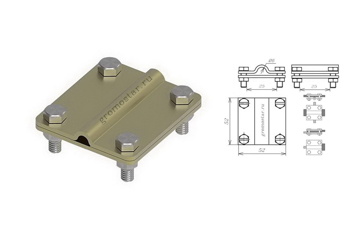 Соединитель универсальный для проводника круглого Ø6 мм и плоского до 25 мм из латуни
