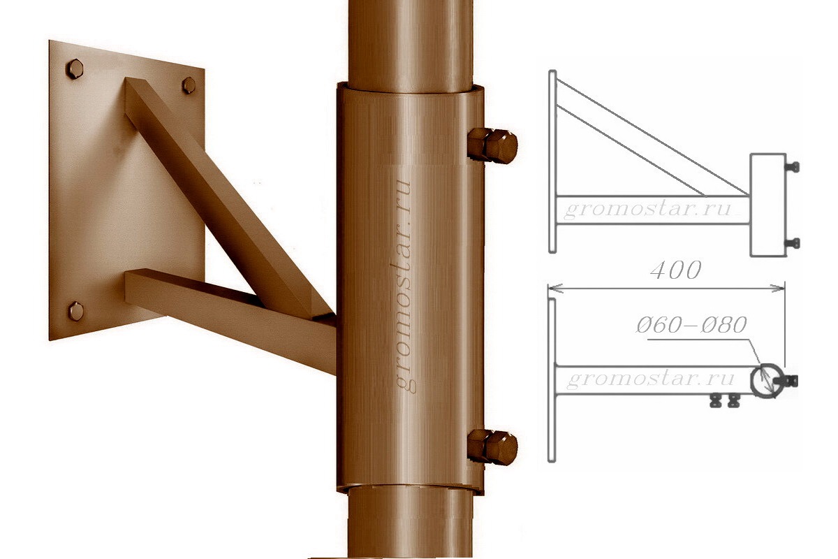 Крепление на стену среднее для мачты Ø60-Ø80 мм. Расстояние от стены 400 мм. из окрашенной оцинкованной стали