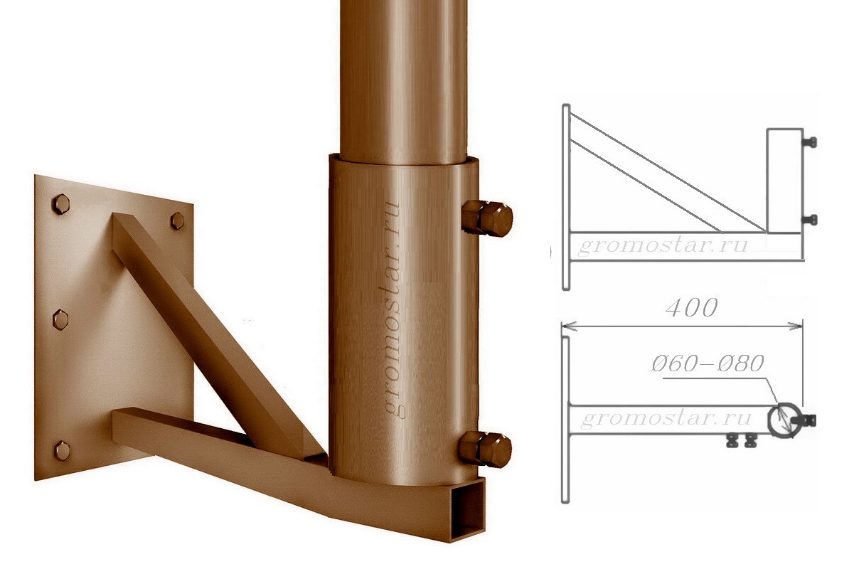 Крепление на стену опорное для мачты Ø60-Ø80 мм. Расстояние от стены 400 мм. из окрашенной оцинкованной стали